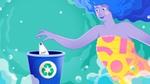 Ilustración de una mujer reciclando una botella de Dove.