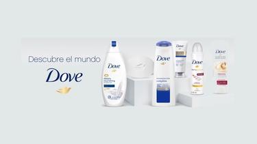 Descubre el mundo Dove, Jabón Liquido Corpora, Jabón en Barra, Shampoo Reconstrucción completa, Super Acondicionador Dove, Desodorante Dove, Crema Dove