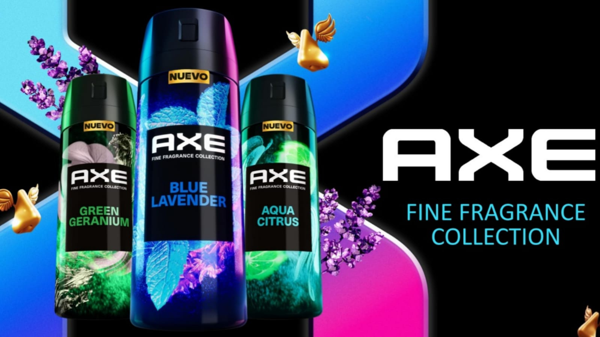 Tres nuevas fragancias de Axe Fine Fragrance Collection: Green Geranium, Blue Lavender y Aqua Citrus.